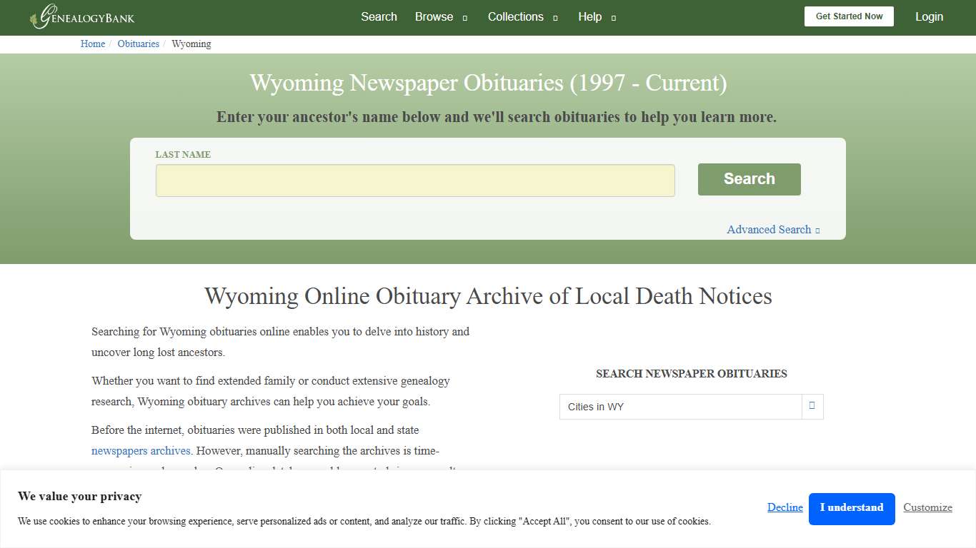 Wyoming Obituary Archive Search GenealogyBank