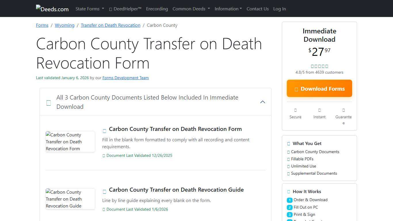 Carbon County Transfer on Death Revocation Form Wyoming Deeds.com