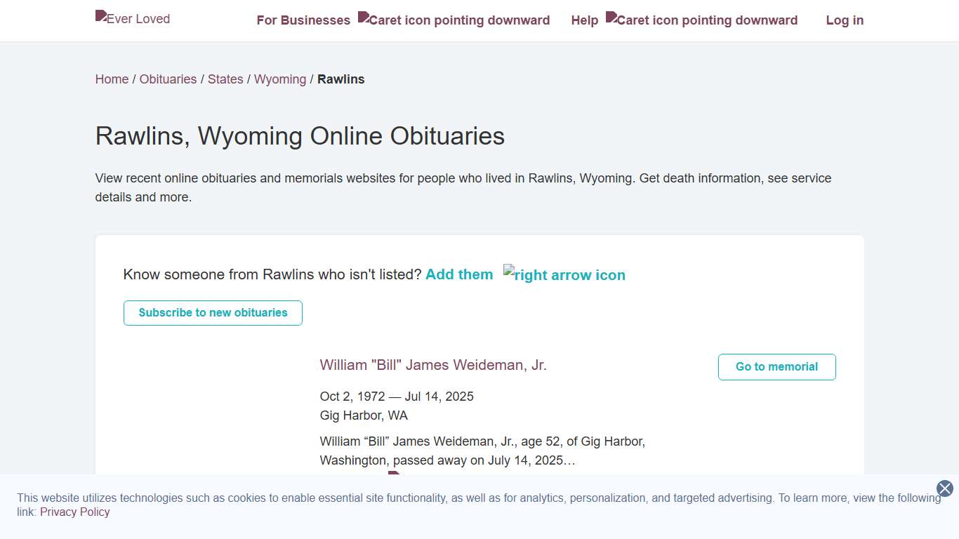 Rawlins, Wyoming Online Obituaries Ever Loved